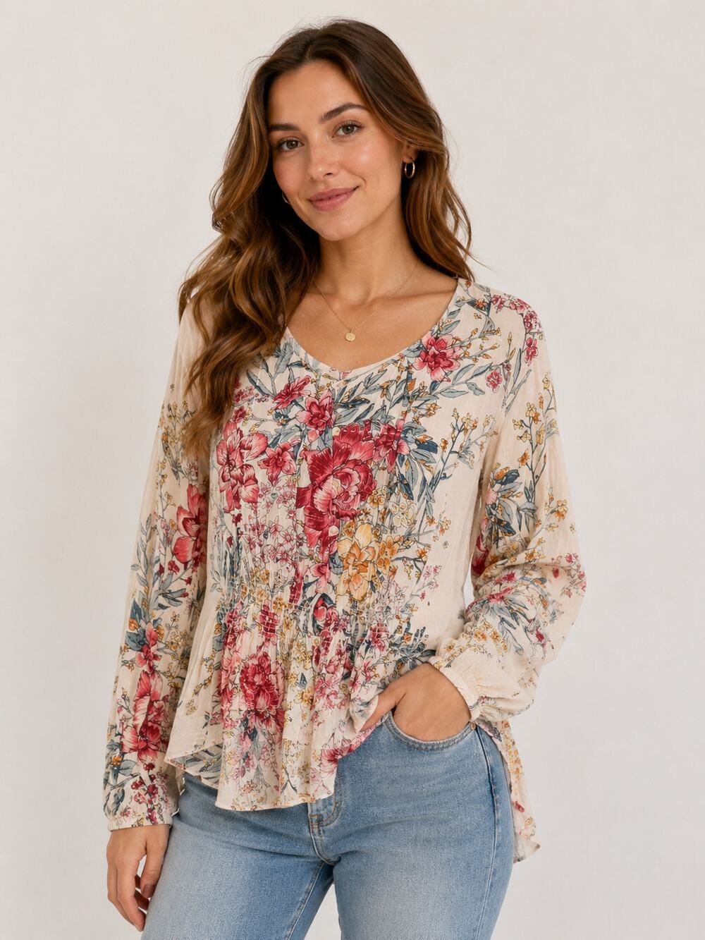 Billabong Beachy Boho Peasant Blouse Womens Small Floral Coastal Cowgirl Top